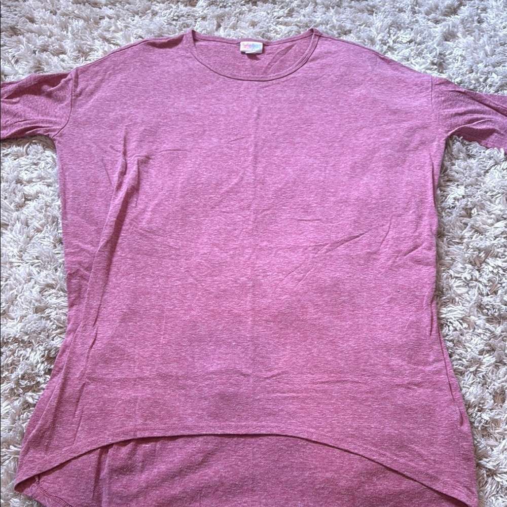 LuLaRoe Pink Asymmetrical T-Shirt with Short Sleeves and Relaxed Fit